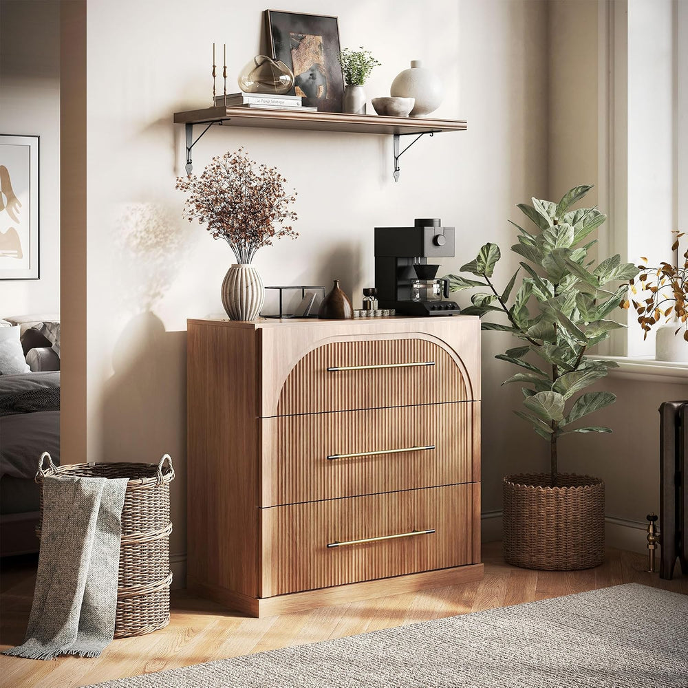 BELLEZE Jagger 32.5" Storage Cabinet with Fluted Drawer - Camel