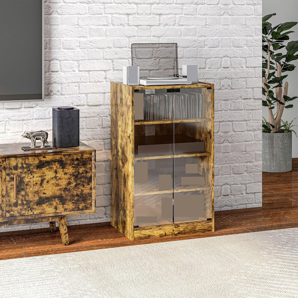 Retro Media Cabinet with 4-Tier Stereo, Modern Audio Video Media Stand with A...