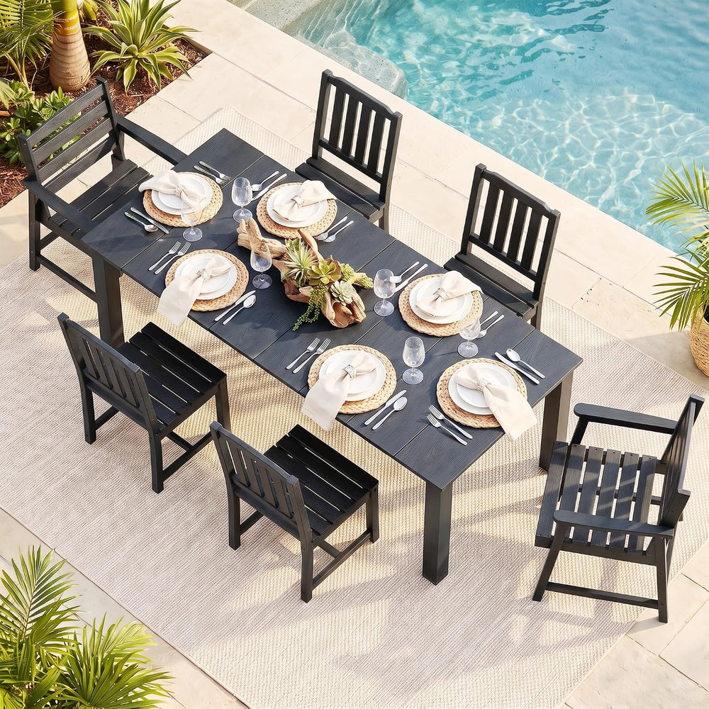 LOUNZY 7 Piece Patio Dining Set for 6, Outdoor Table and Chairs,Black