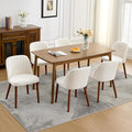 Wooden Dining Chairs Set of 6, Upholstered Kitchen Dining Room Chairs with Padded Seat and Wood Legs, Modern Fabric Side Dinner Chair for Kitchen, Dining Room, Restaurant, Cafe, Beige