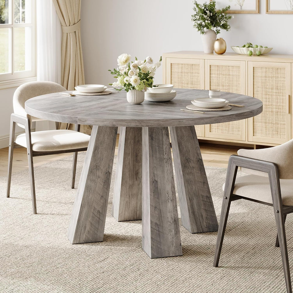 IDEALHOUSE 47" Round Dining Table for 4-6, Wood Kitchen Table with Sturd...