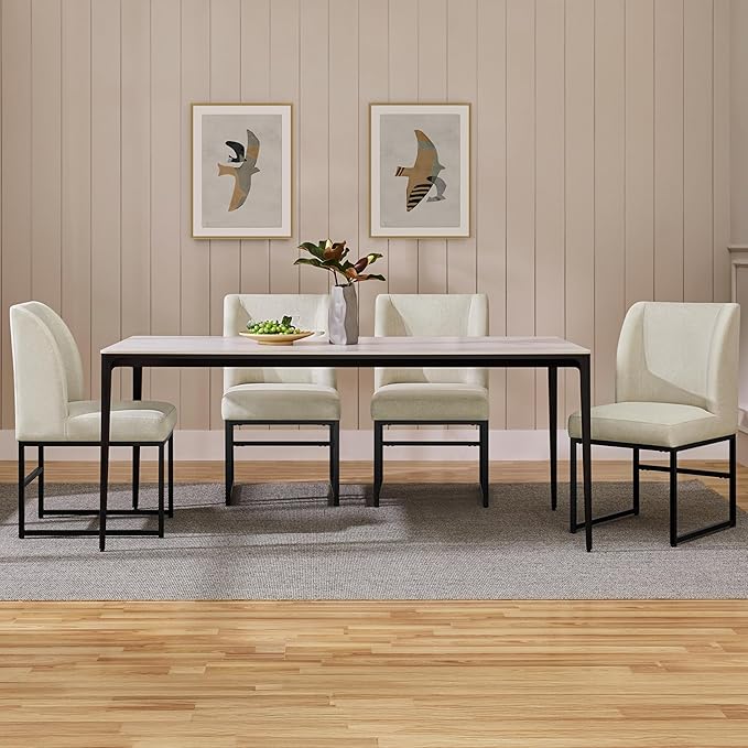 Yaheetech Upholstered Dining Chairs Set of 4 Modern Kitchen Chairs with Mid Back Padded Seat and Metal Legs for Dining Room, Living Room, Restaurant, Armless Design, Beige