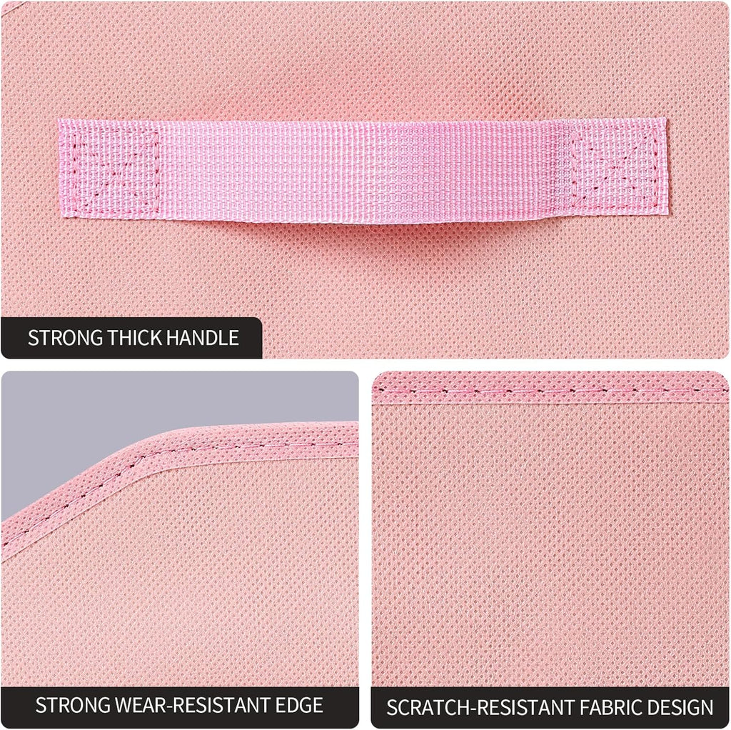 Storage Bins for Shelves - Large Trapezoid Closet Shelf Organizer, Fabric Organization Bins with Handles, Storage Baskets for Clothes, Towel, Purse, 6 Pack, Pink