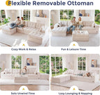 MAXYOYO 132" U Shaped Modular Sectional Sofa with 2 Ottomans, Cloud Boneless Couch with Layered Cushion, Flexible Module Combination Sofa for Living Room, No Assembly Required, Beige