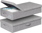 punemi Under Bed Storage With Lids, 2 Pack Large Underbed Storage Containers Clothes W/ 3 Handles, Foldable Low Profile Stackable Drawer Organizer Bins Box for Blanket Shoe Bedroom, 31.1*15.7*6inch