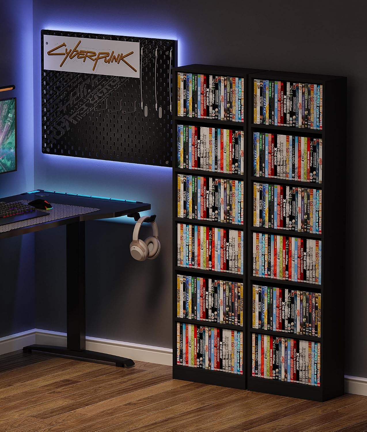 6 Tier DVD Storage Shelf, Media Shelf with Adjustable Shelves, Black | Media Organizer Shelf for DVDs, Video Games & Movies, Holds Up to 150+ DVDs