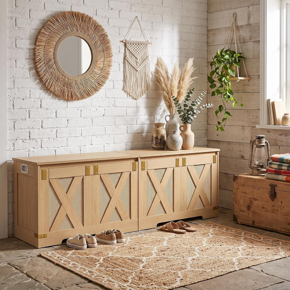 Hzuaneri 59" Boho Storage Chest and Bench | 70 Gal | 330lb Seat | Soft-C...