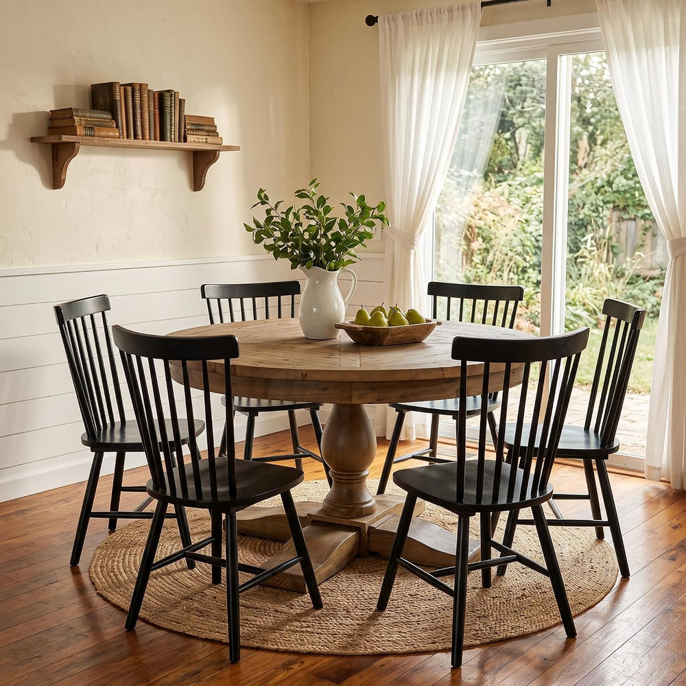 Windsor Dining Chairs Set of 6, Spindle Back Wooden Chairs