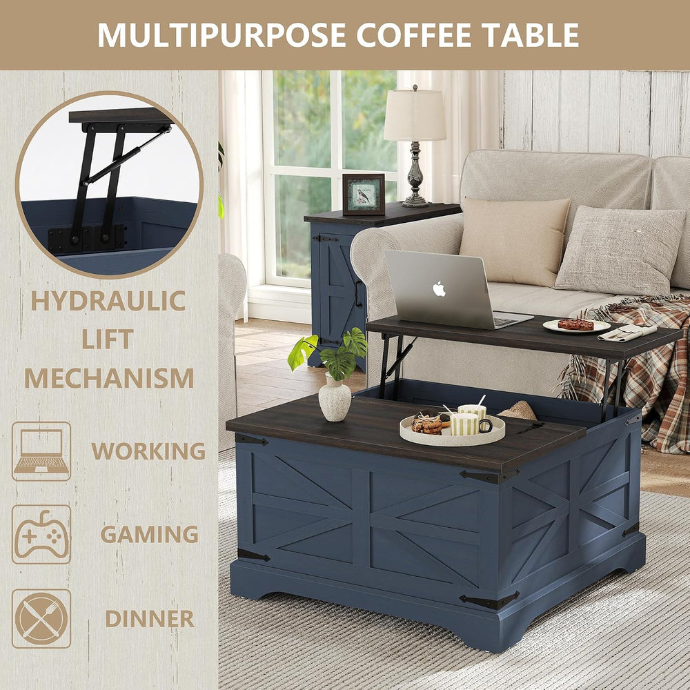 Furnideco Square Coffee Table with Storage Farmhouse Coffee Table with Liftin...