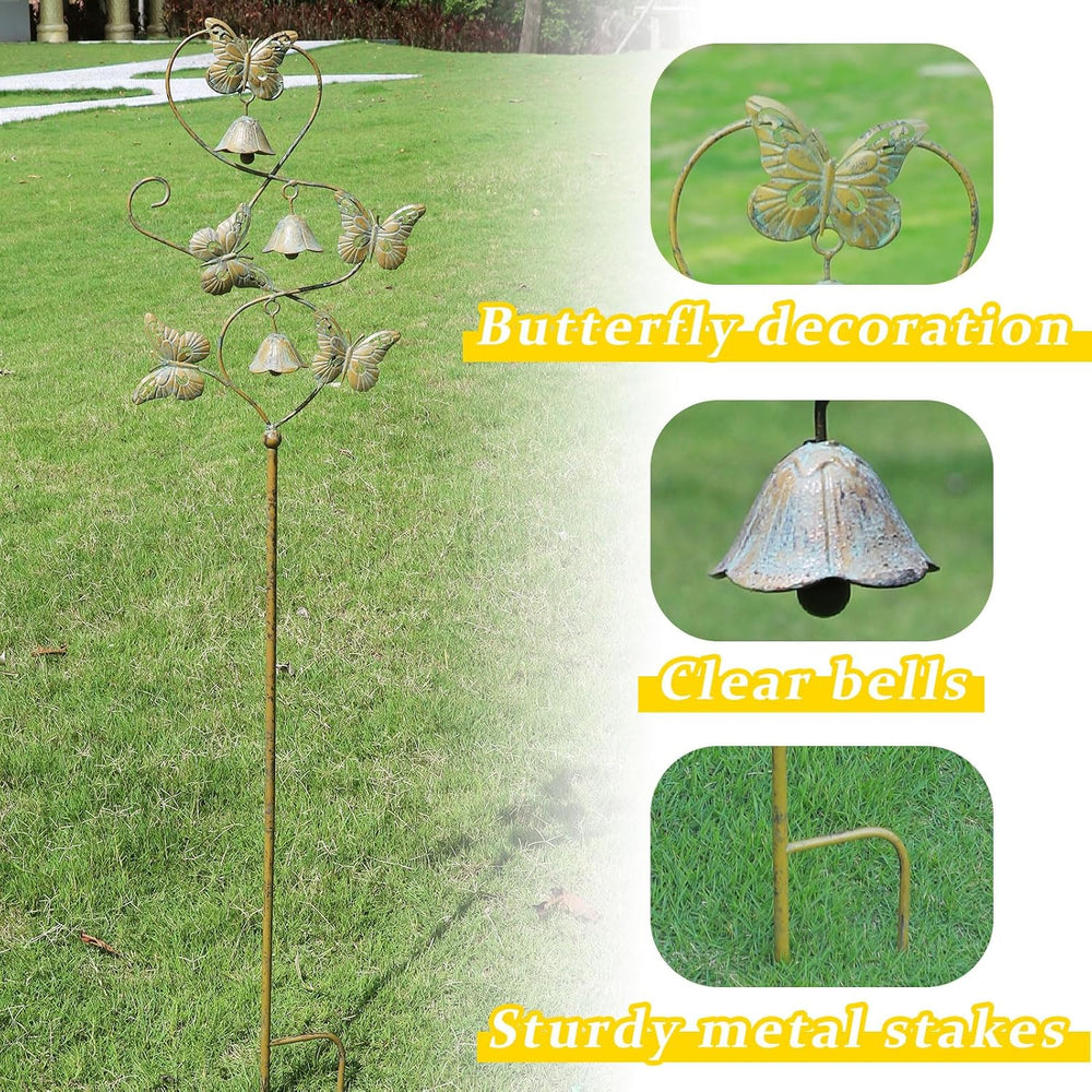 Butterflies Metal Garden Decor,Outdoor Decorative Garden Stakes with Bells