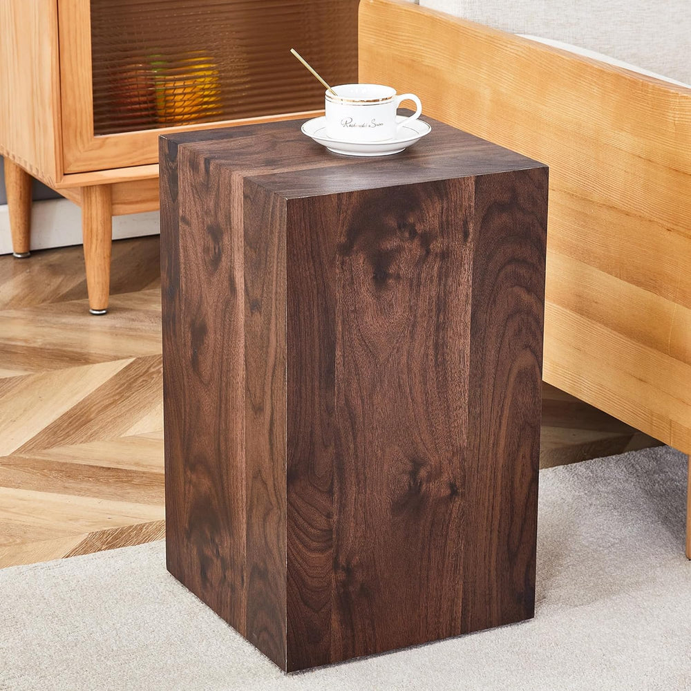 Modern Walnut Wooden End Table for Living Room, MDF Construction Square Sofa ...