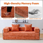 ZEIINPA Convertible Floor Sofa Bed with Fixed-Shape Frame, Modular Chenille Folding Mattress Couch with Armrest, Floor Sofa Lounge Couch for Living Room Bedroom Lounge Studio,Burnt Orange