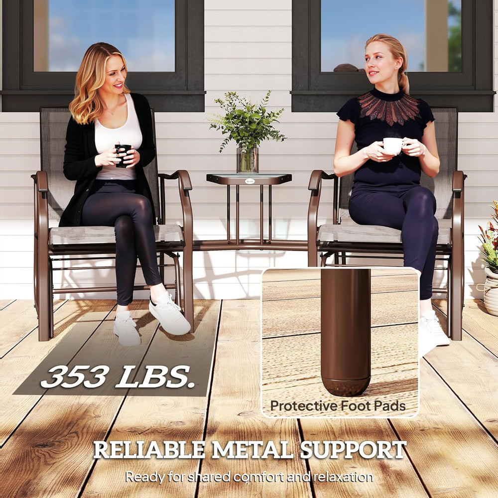 Outsunny Outdoor Glider Chair with Table 2-Seat Patio Loveseat Coffee Brown |...