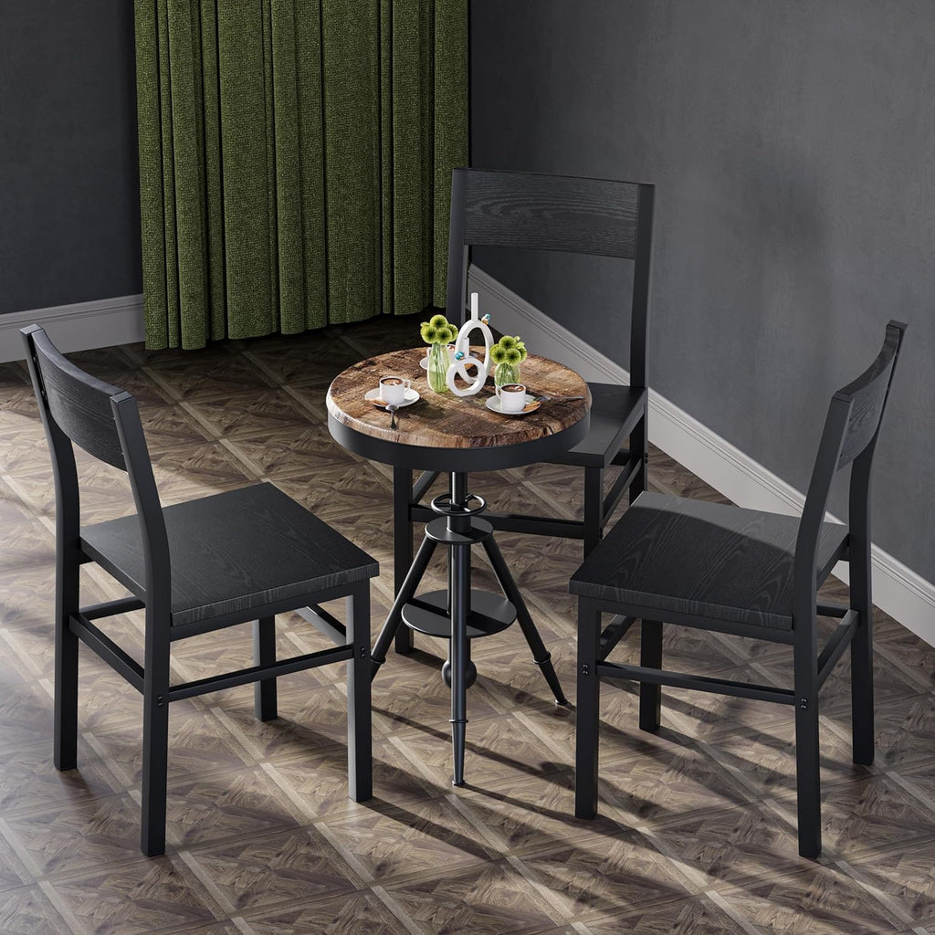 MECHYIN Dining Chairs Set of 4, Rustic Wood Dining Room Chairs with Thickened and Strengthened Metal Steel Frame & Slat Back, Modern Farmhouse Chair for Kitchen, Dining Room (4, Dark Black)