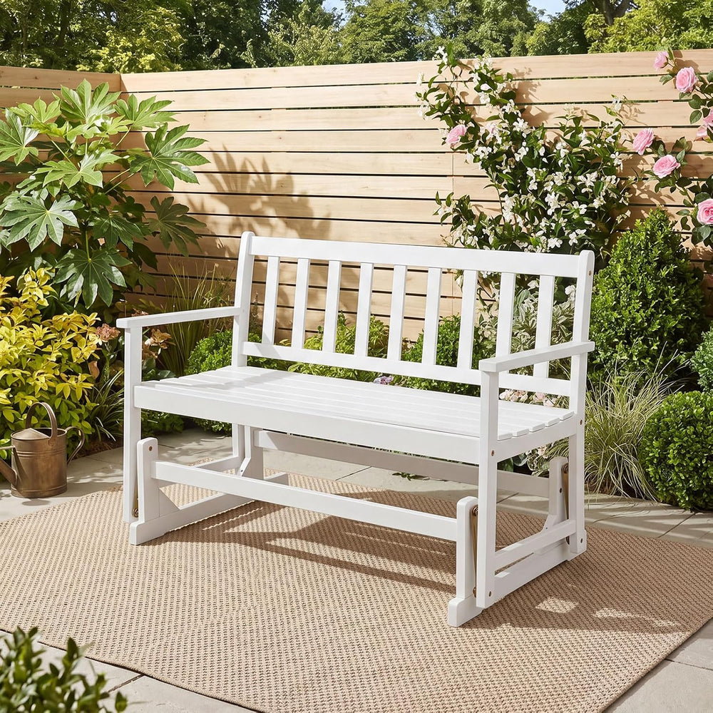 Tangkula 2-Person Patio Acacia Wood Glider Chair, 800 LBS | Armrests, Slatted...