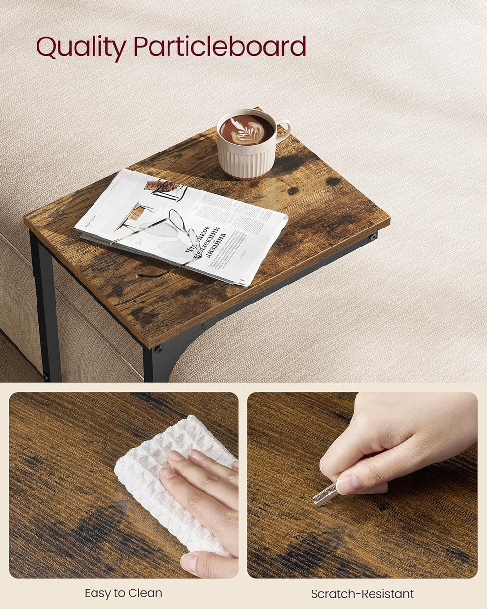 VASAGLE C-Shaped End Table, Small Side Table for Couch, Sofa Table with Metal...