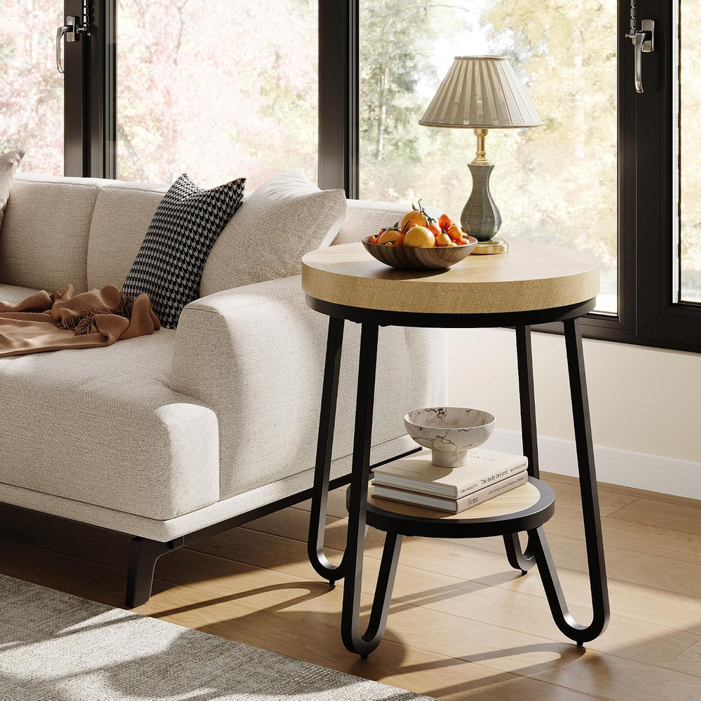 IRONCK Round Side Table, 2 Tier Industrial End Table with Storage Shelf, 19.7...