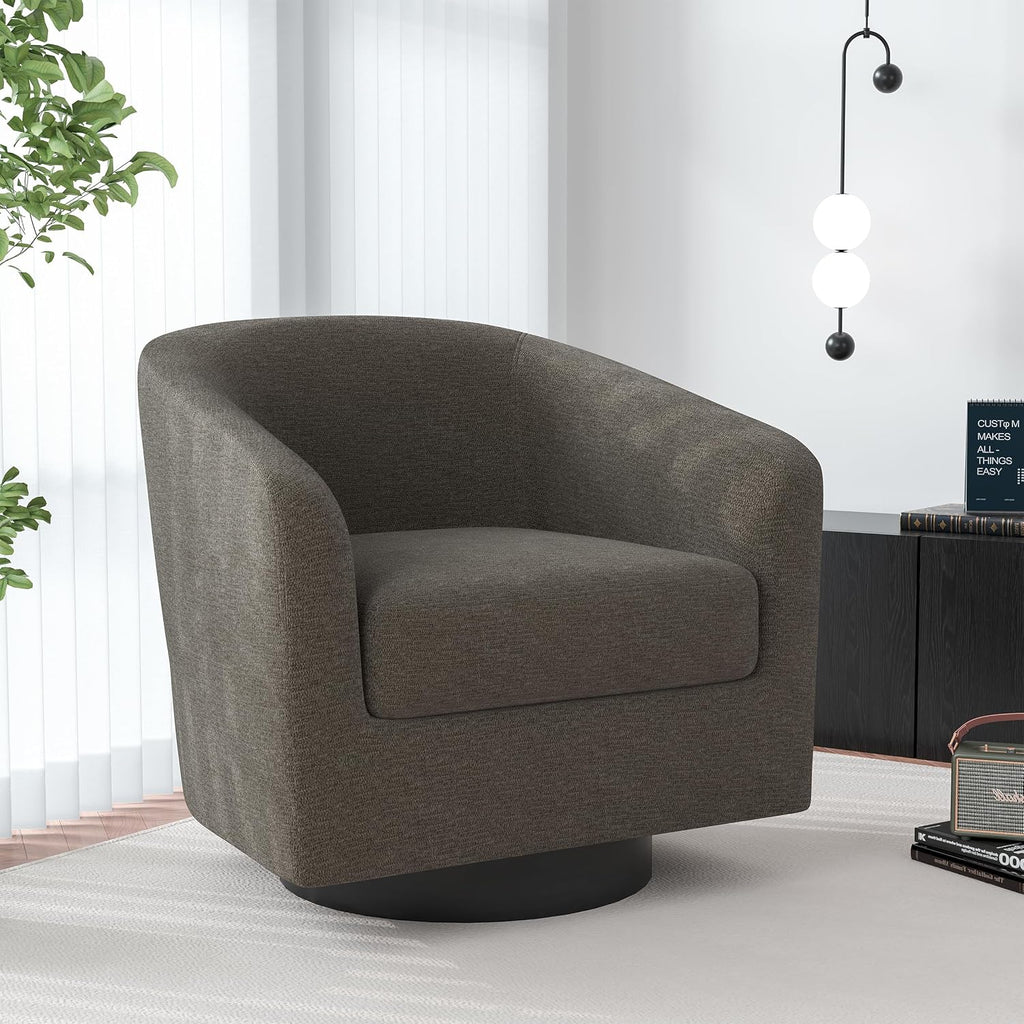 Swivel Barrel Accent Chair, Comfy Reading Armchair, Tan, Set of 4 | Low-Back Design | 360° Swivel | Solid Wood Frame | High-Density Foam Seat | Modern Round Style | For Living Room & Bedroom