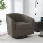 Swivel Barrel Accent Chair, Comfy Reading Armchair, Tan, Set of 4 | Low-Back Design | 360° Swivel | Solid Wood Frame | High-Density Foam Seat | Modern Round Style | For Living Room & Bedroom