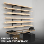 YYR Wood Organizer and Lumber Storage Rack Wall Mount, Heavy Duty Metal Shelf with 6-Level Holds Up 1200 LBS, Indoor & Outdoor Use - Black
