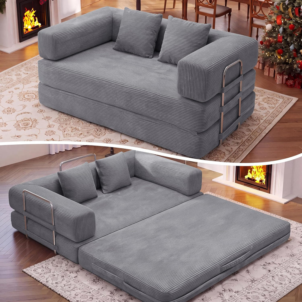 BSHOMGI 4 in 1 Convertible Sofas Boneless Couches with 2 Pillow, Modern Cordu...