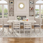 7-Piece Solid Wood Dining Table Set with 6 Upholstered Chairs - Modern Design for Kitchen & Small Spaces, for Dining Room, Kitchen, Washed Gray