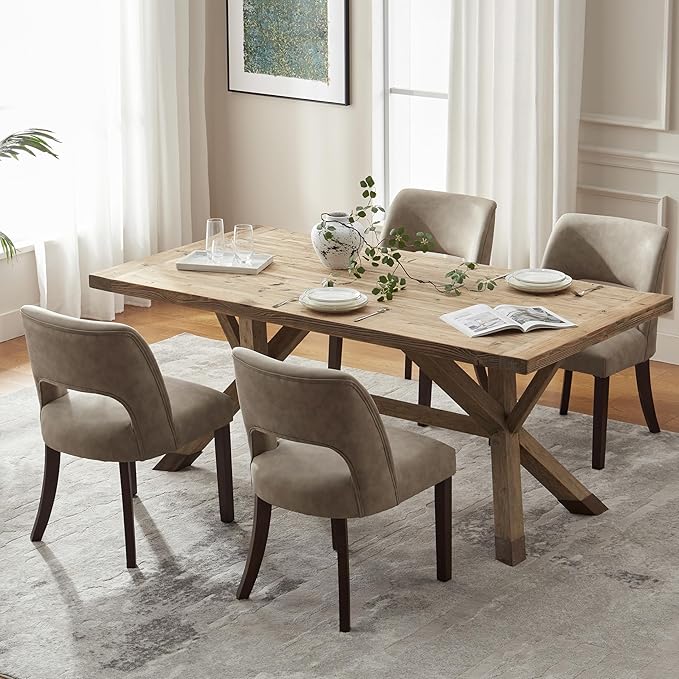 VKNOW Modern Dining Chairs Set of 4, Faux Leather Upholstered Dining Room Cha...