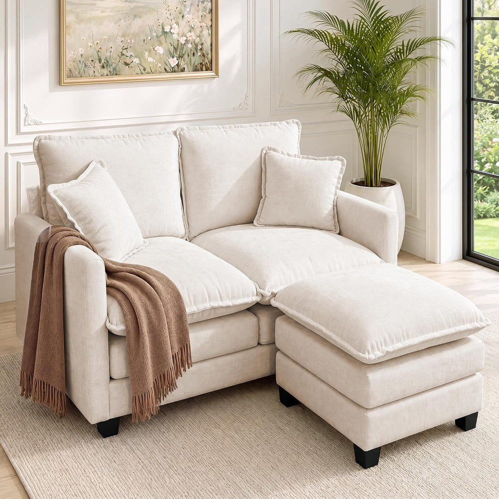 52" Loveseat Sofa, L-Shaped Cloud Love Seat Couches with Ottoman