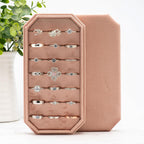 Velvet Ring Organizer Display Tray Jewelry Box Earring Holder Case for Wedding Birthday Christmas Day (Blush Peach)