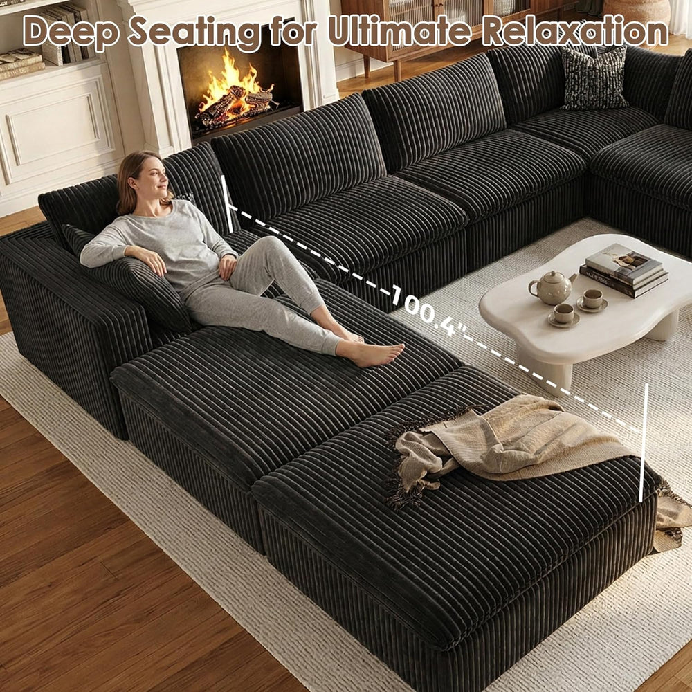 157.6" Cloud Couch Oversized Modular Sectional Sofa, U-Shaped 8 Seater D...