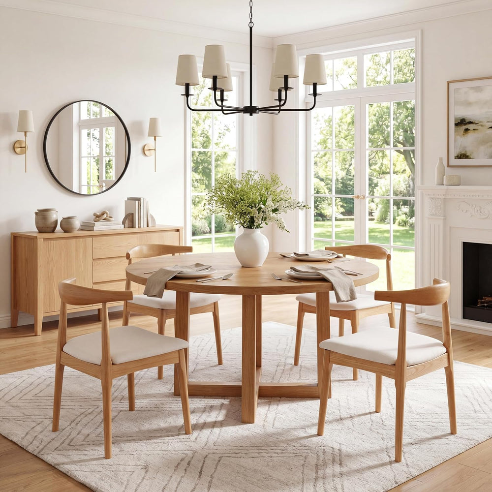 ROCITY Wood Dining Chairs Set of 4 Fabric Kitchen Chairs with Linen Cushion a...