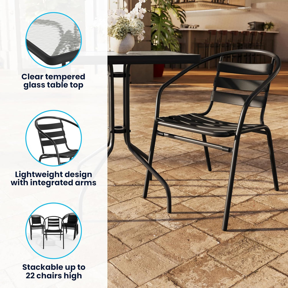 Flash Furniture Lila 23.5'' Square Glass Metal Table with 2 Black Met...