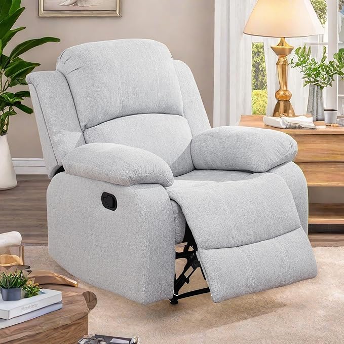 Oversized Recliner Chair, Leather Power Electric Recliners with Home Theater Seating, Single Recliner Sofa Breathable Living Room Chairs for Adults Reading Gaming, Grey White