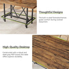LITTLE TREE 63-Inch Industrial Bar Table with Metal Footrest, Counter Height Pub Table for Kitchen, Home Bar & Entertaining (Brown)