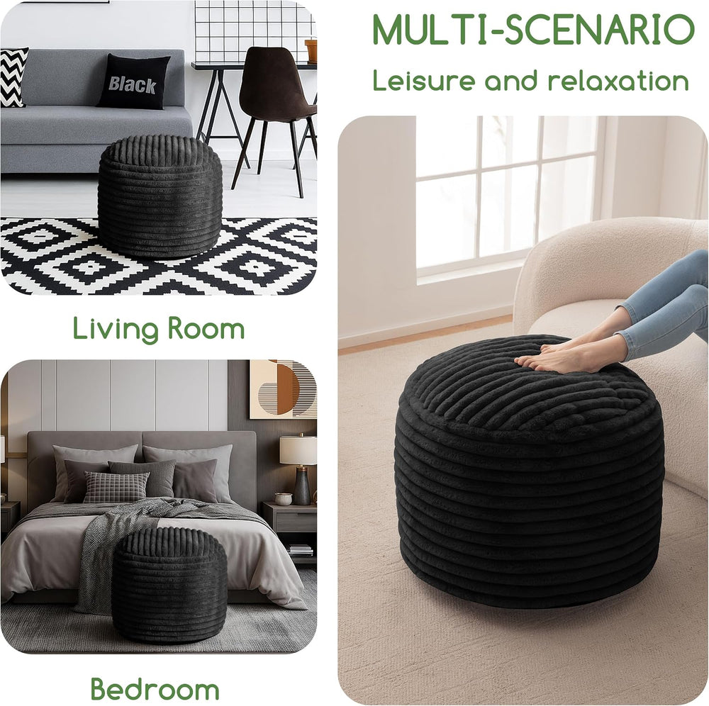 HIGOGOGO Round Stuffed Pouf Ottoman, Corduroy Poufs with High-Density Foam Fi...