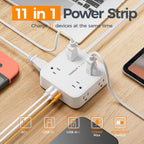 TESSAN 10 Ft Flat Plug Extension Cord with Multiple Outlets, Surge Protector Power Strip with 3 USB(1 USB C) 8 Outlets, 900J Protection, Desk Charging Station for Home, Dorm Room Essentials, White