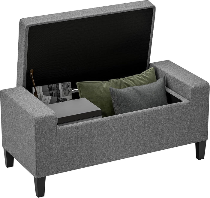 HOMCOM 36" Ottoman with Storage, Lift Top Rubberwood Legs 330 lb Gray