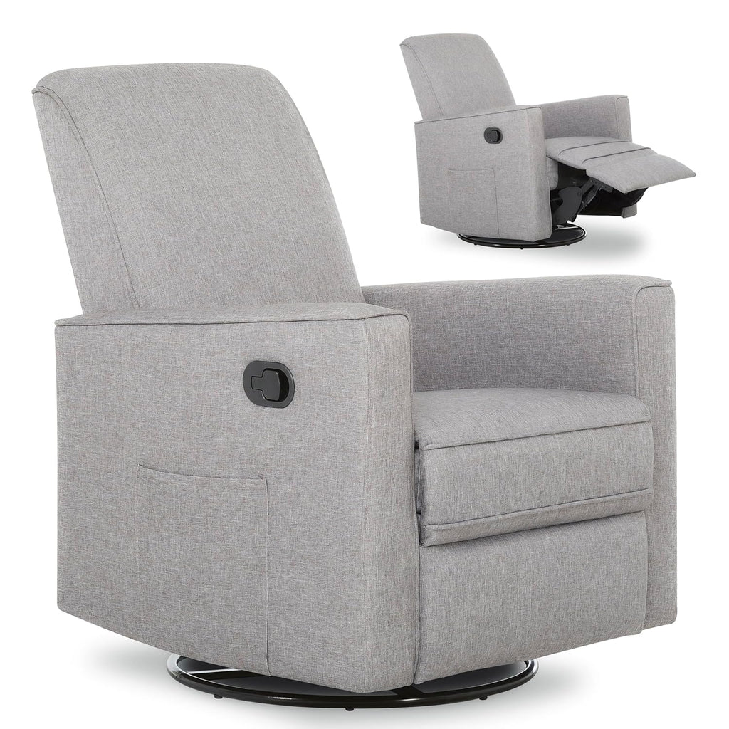 Evolur Raleigh Upholstered Manual Glider Recliner– Rocking & 360° Swivel with Smooth Glide – Greenguard Gold & FSC Certified – Modern Nursery and Living Room Chair in Light Grey