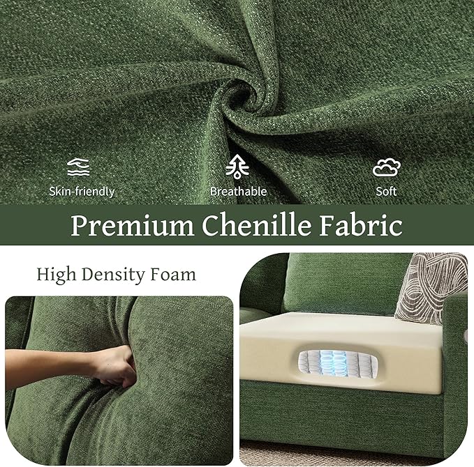Hanherry 89" Sofa for Living Room, Modern Comfy Couch with Medium Firm Seat Cushion, Removable Cover,Wide Armrest,USB/Type-C Port,Chenille Fabric Couches for Small Space,Apartment