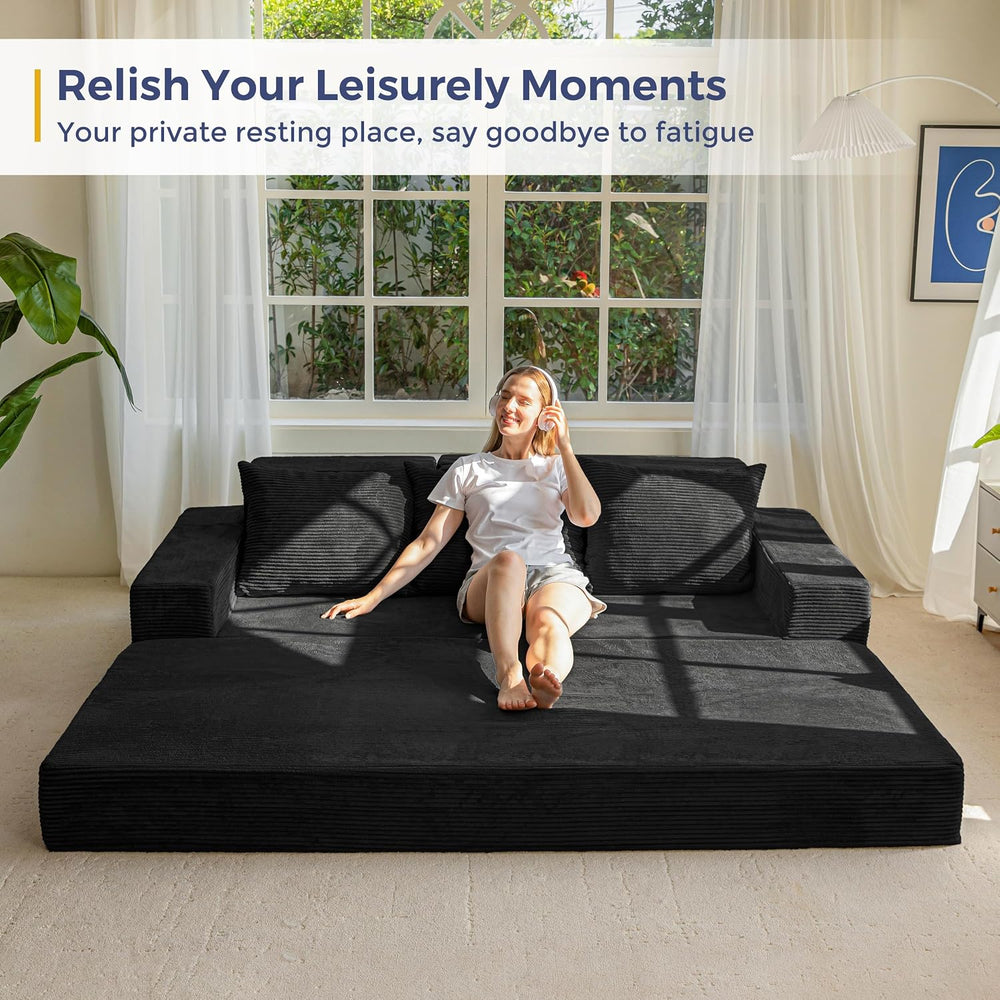 MAXYOYO Sofa Bed, 80-Inch Oversized Loveseat, 2 Cup Holders | Corded Black 4-...