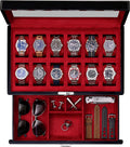 ROTHWELL 12-Slot Piano Black Watch Box with Valet Drawer - Premium Jewelry Display Case Organizer with Locking Glass Top and Microsuede Liner for Men & Women (Red Interior)