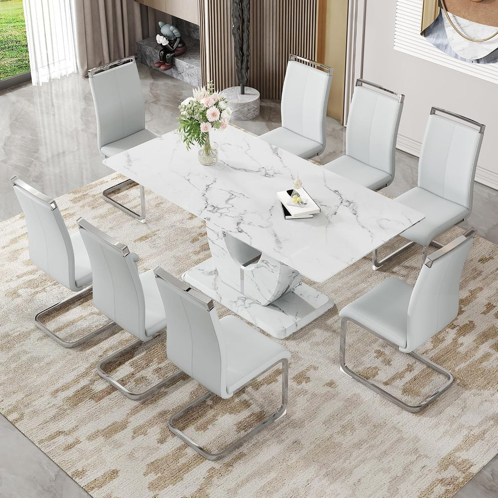 White Faux Marble Dining Table for 6/7/8｜Modern Luxury Dining Room Table｜71&q...