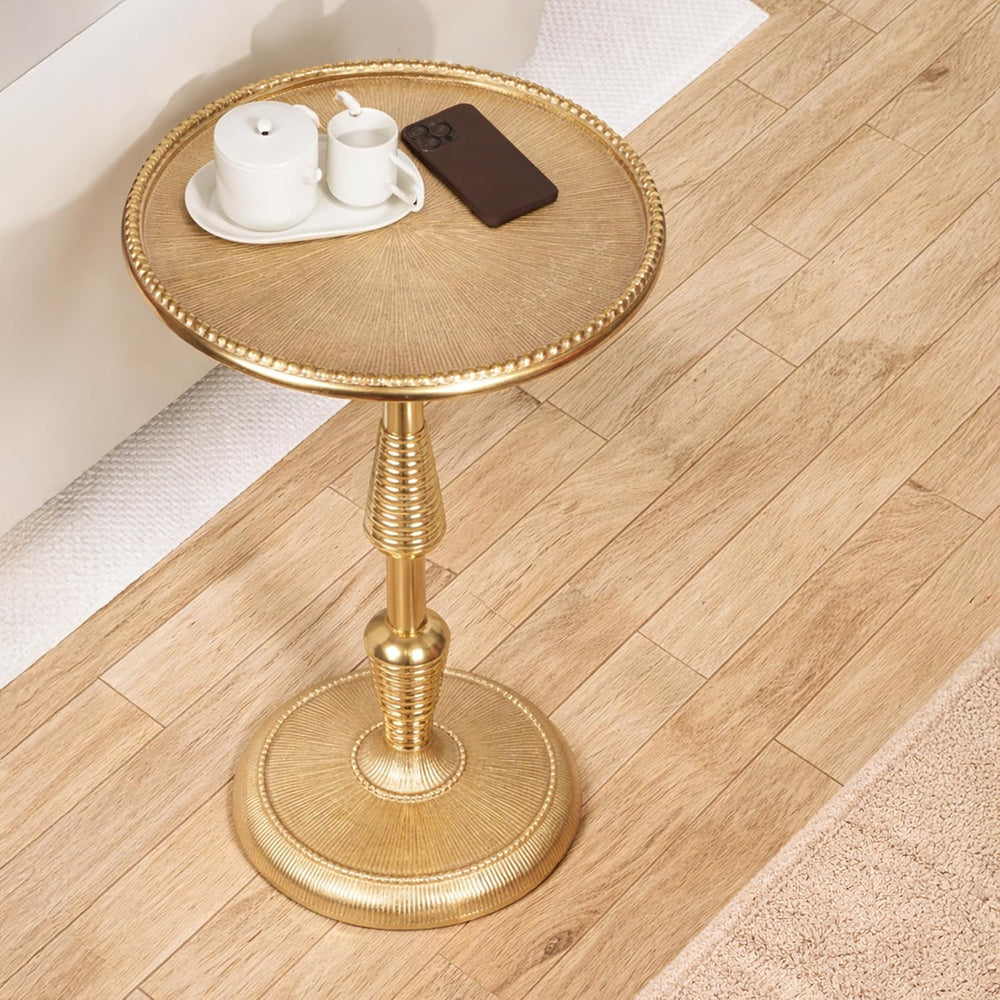 CLEENTABLE Modern Round Gold End Table - 15" Width x 21" Height Met...