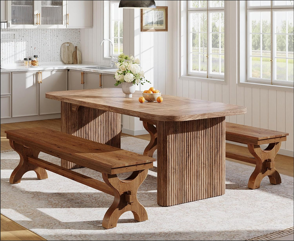 Solid Wood Dining Bench, 55-Inch Long Entryway Shoe Bench, Farmhouse Indoor S...