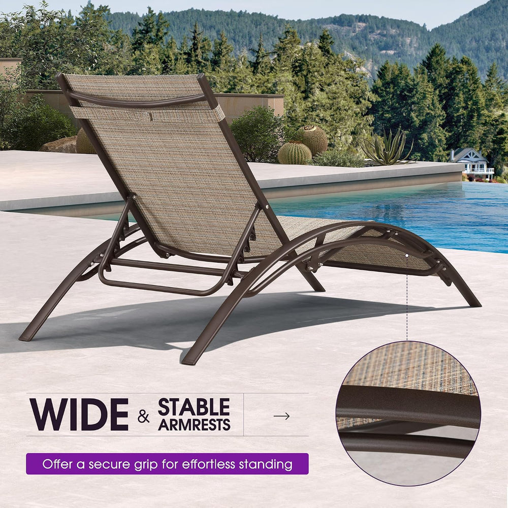 PURPLE LEAF Oversized Pool Chaise Lounge with Table Bronze Aluminum, Khaki | ...