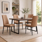 Dining Chairs Set of 4, Suede Upholstered Kitchen Chairs with Metal Legs, Modern Dining Room Chairs with Vertical Channel Backrest, Breathable Armless Chairs for Dining Room, Apartment (Brown, 4)
