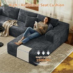 Boneless Sectional Couch for Living Room, Modular Sectional Sofa | 107" Modern L Shaped Could Couch Deep Seat Corduroy Floor Sofa, No Assembly Required, (Grey,107" L-shaped Right)