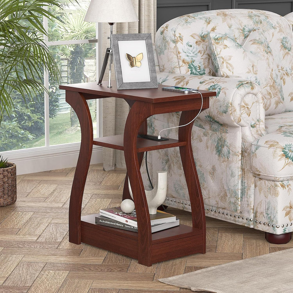 FROMJBEST End Table with Charging Station, Side Table with USB Ports and Outl...