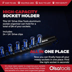 Olsa Tools 1/4-Inch Drive Aluminum Socket Organizer with Locking End Caps | Professional Quality Socket Holder (BLACK)