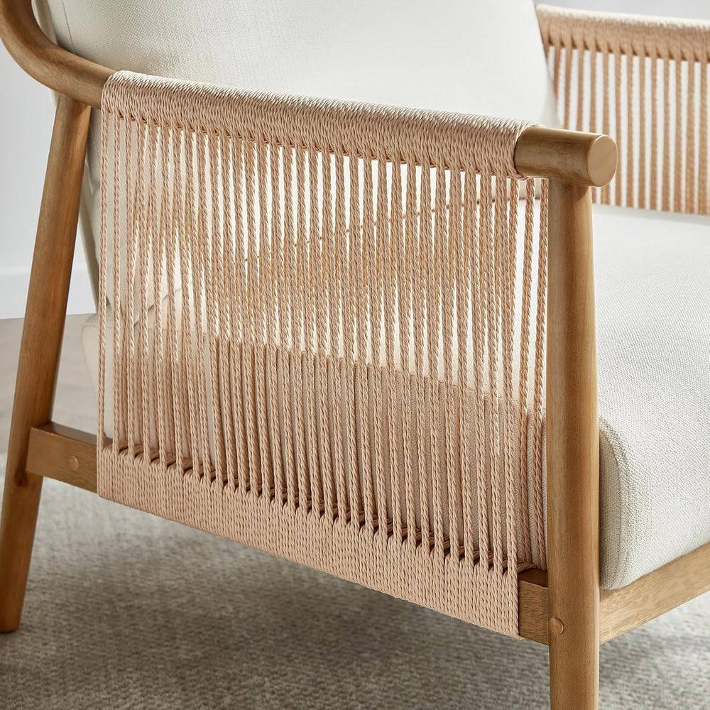 CHITA Braid Accent Chair Set of 2, Wood Frame and Paper-Cord Armrest, Cream |...